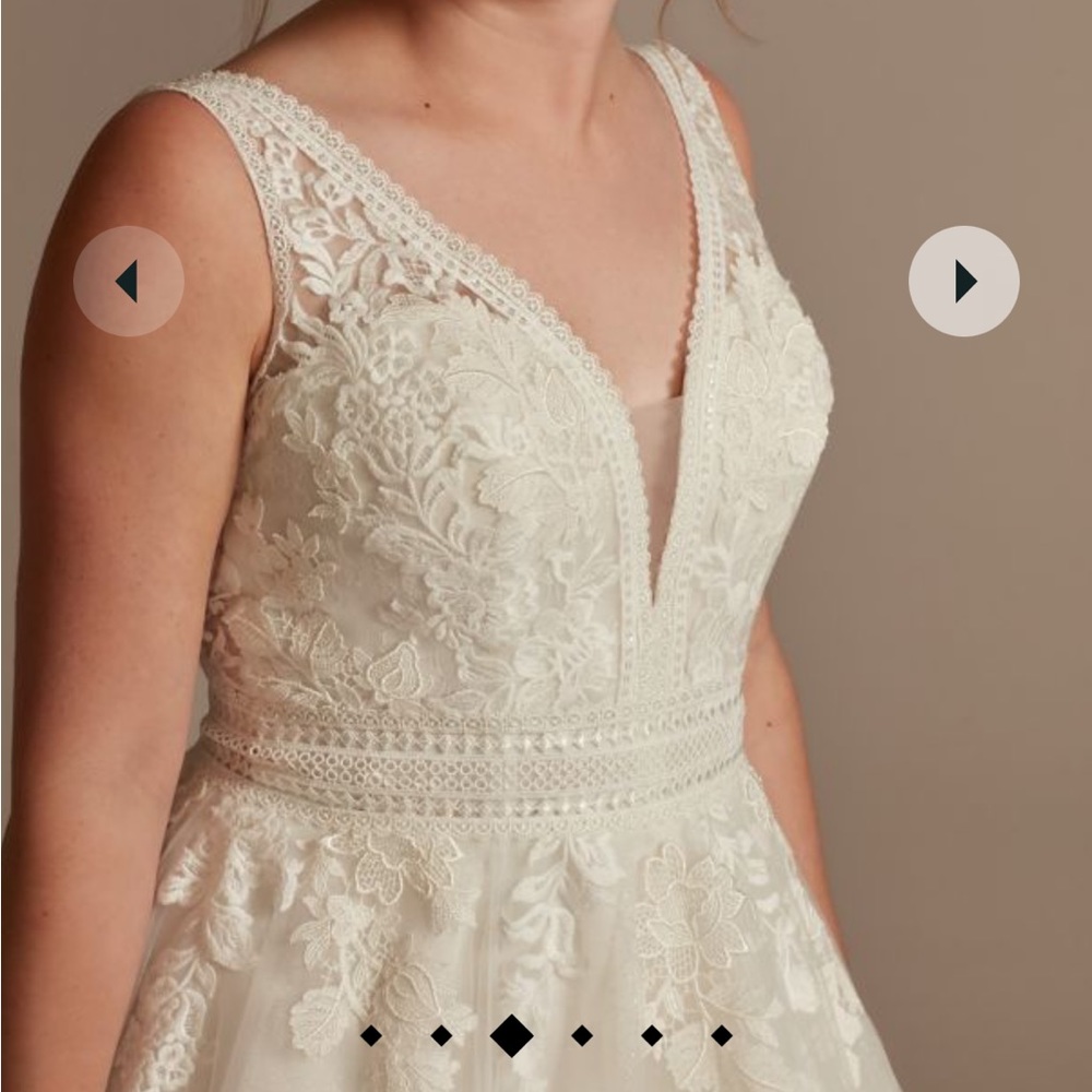 Oleg Cassini Ivory Embroidered V- Neck Wedding Dress with Sparkling Tulle Skirt - Picture 3 of 12